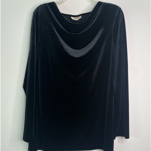 Talbots Velour Velvet Blouse Top Womens Size Medium Black Cowl Neck - Picture 6 of 8